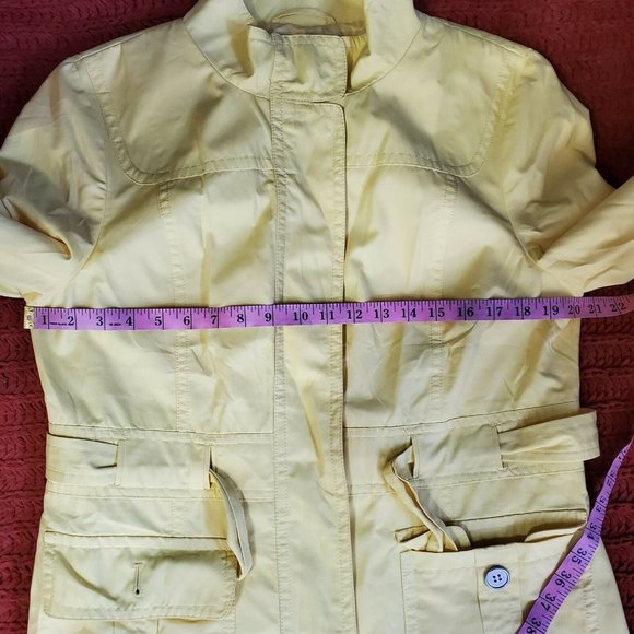 Ann Taylor Womens Yellow Rain Jacket Waist Tie Casual Size L - Picture 11 of 12